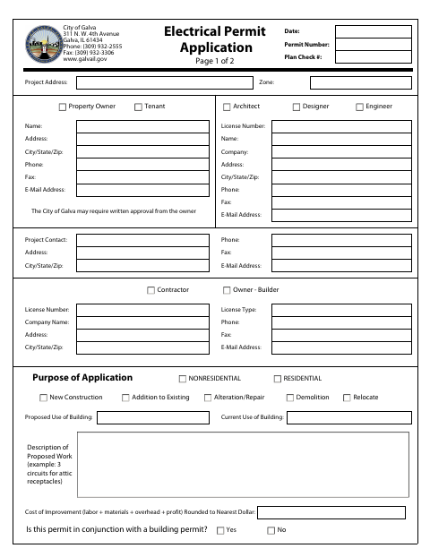 First page of the Electrical Permit Application