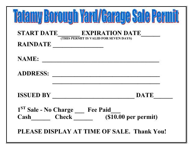 First page of the Yard Sale Permit