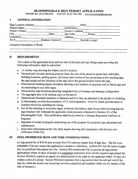 First page of the Sign Permit Application