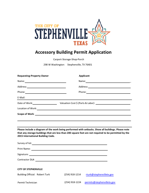 First page of the Accessory Building Permit Application