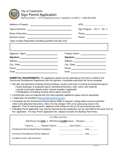 First page of the Sign Permit Application