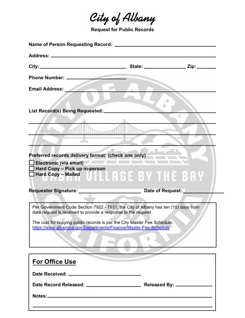 First page of the Request for Public Records