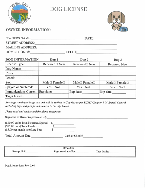 First page of the Dog License