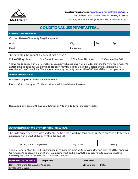 First page of the Conditional Use Permit Appeal