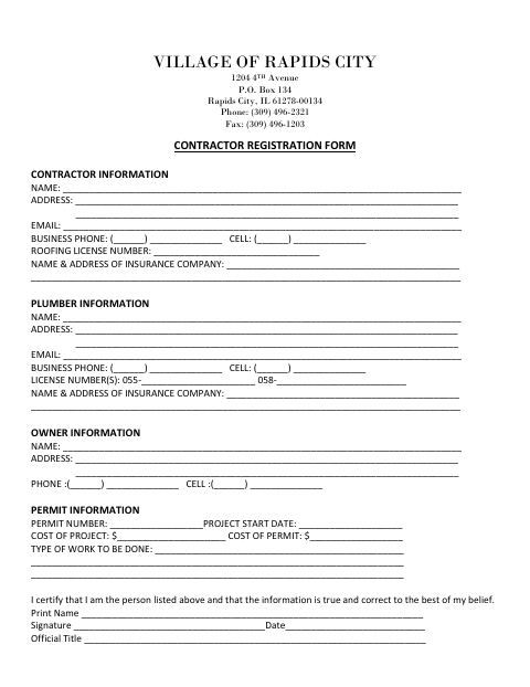 First page of the Contractor Registration Form