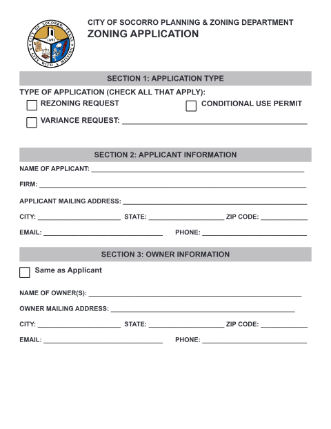 First page of the Zoning Application