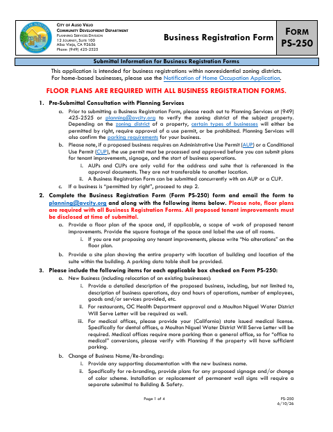 First page of the Business Registration Form