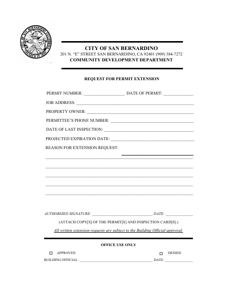 First page of the Request For Permit Extension