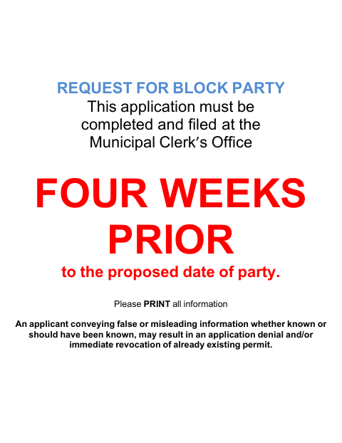 First page of the Request for Block Party
