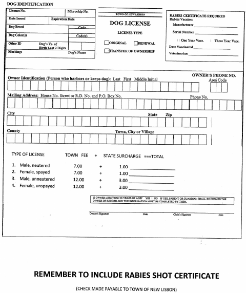 First page of the Dog License Application