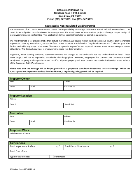 First page of the Regulated & Non-Regulated Grading Permit