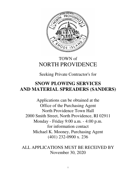 First page of the Snow Plowing Vendor Application