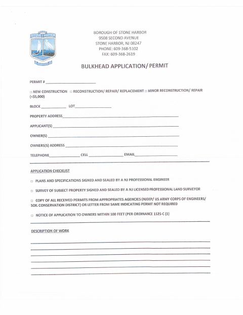 First page of the Bulkhead Application/Permit