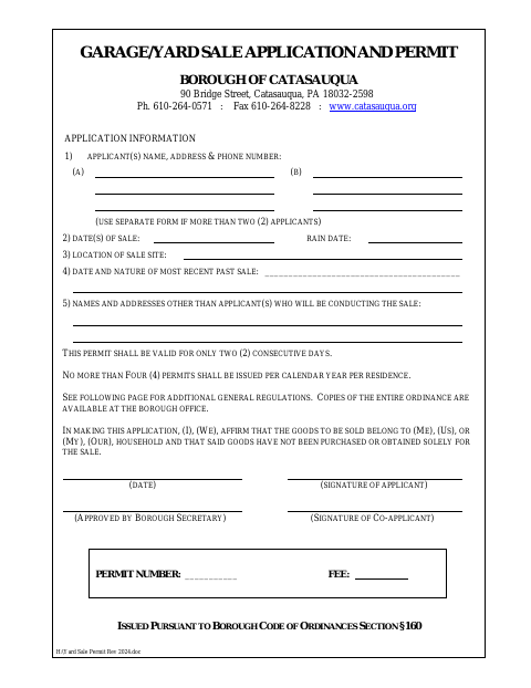 First page of the Garage/Yard Sale Application and Permit