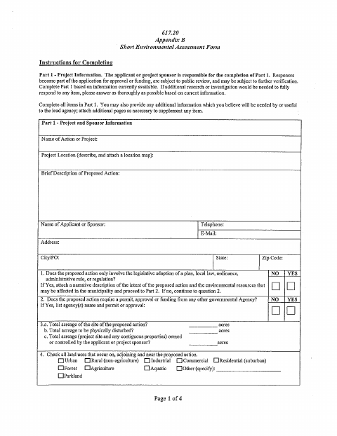 First page of the Short Environmental Assessment Form