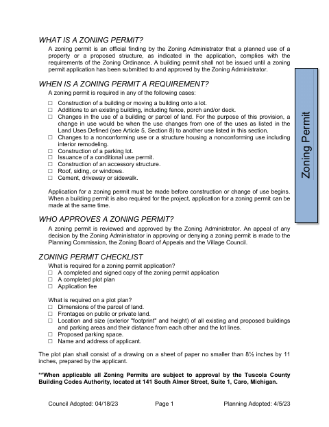 First page of the Zoning Permit Application