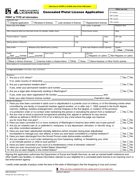 First page of the Concealed Pistol License Application