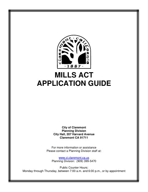 First page of the Historic Preservation Mills Act Agreement Application