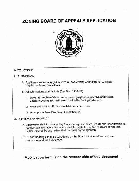 First page of the Zoning Board Application