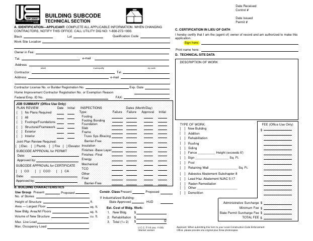First page of the Building Subcode Technical Section