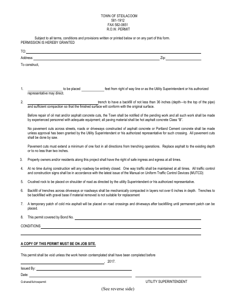 First page of the R.O.W. Permit
