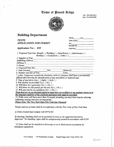 First page of the Tent Permit Application
