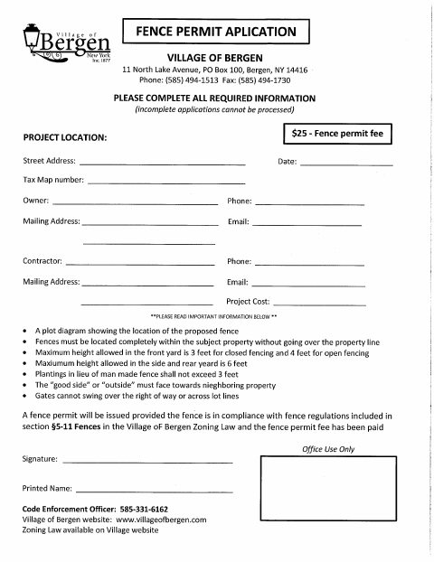 First page of the Fence Permit Application and Workers’ Compensation Exemption Affidavit