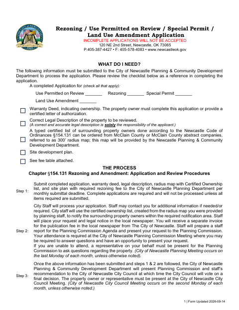 First page of the Rezoning and Land Use Amendment Application