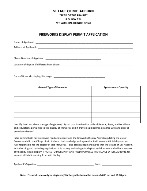 First page of the Fireworks Display Permit Application