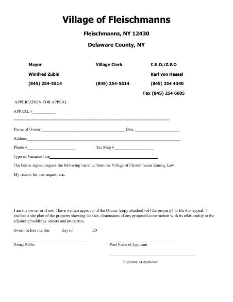 First page of the Application for Appeal and Variance Submittal Requirements