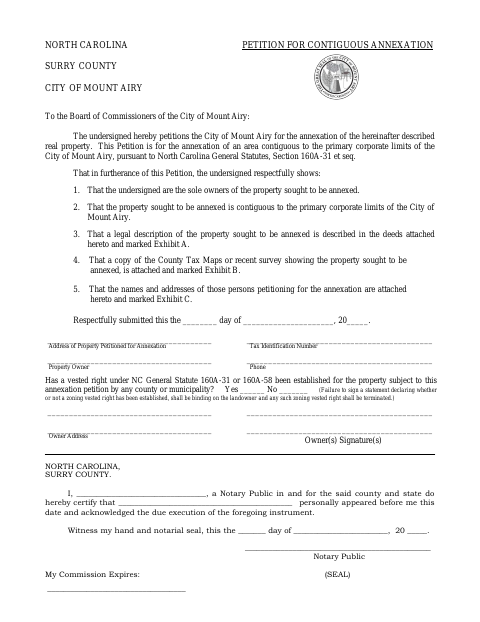 First page of the Petition for Contiguous Annexation
