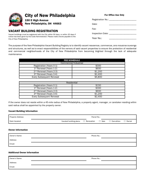 First page of the Vacant Building Registration