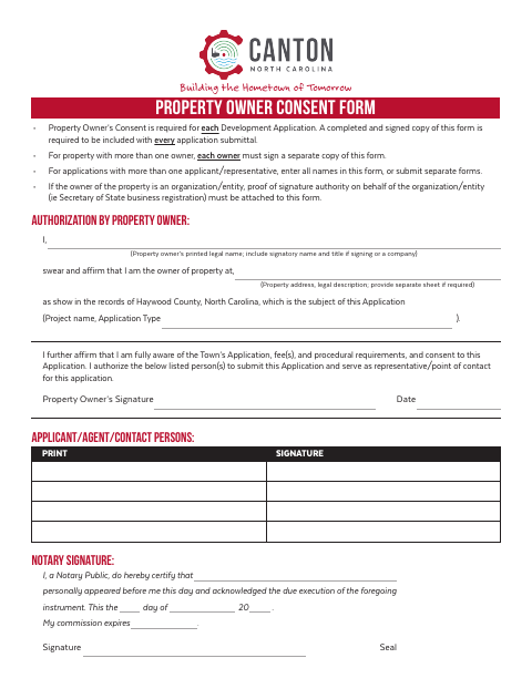 First page of the Property Owner Consent Form
