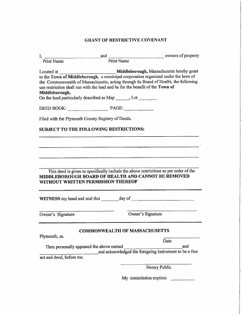 First page of the Grant of Restrictive Covenant