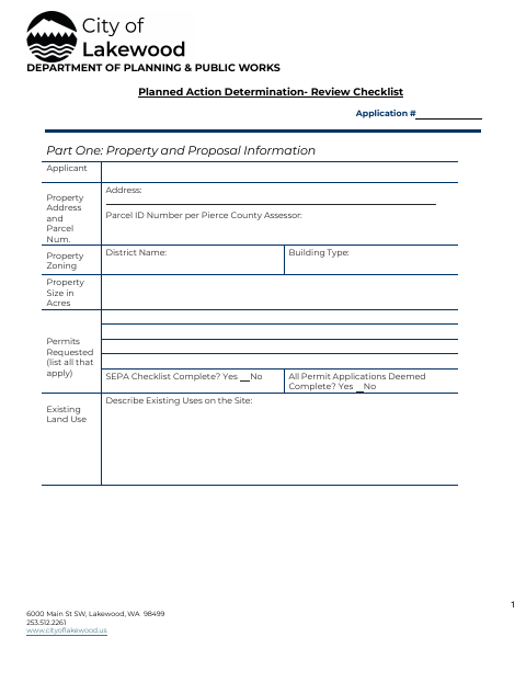 First page of the Planned Action Determination Review Checklist