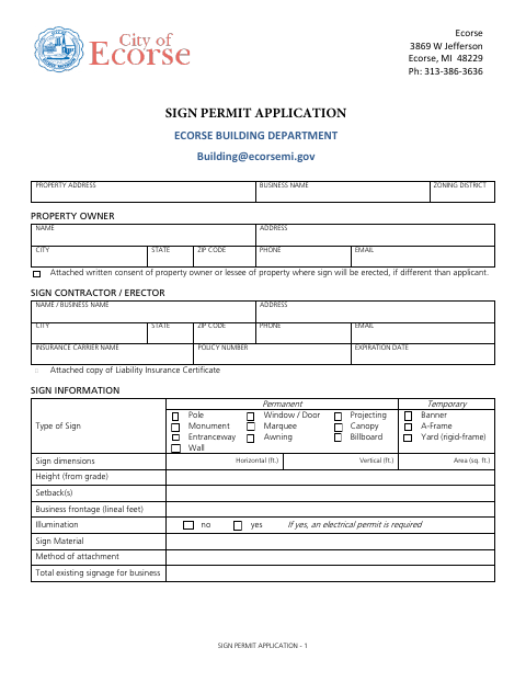 First page of the Sign Permit Application