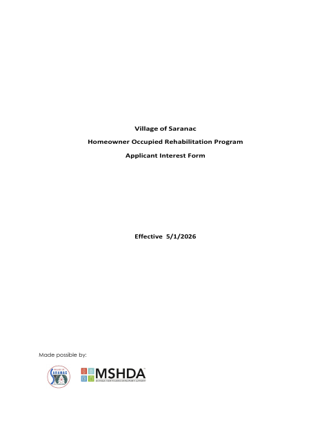 First page of the Homeowner Occupied Rehabilitation Program Applicant Interest Form
