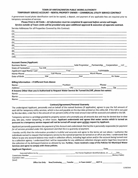 First page of the Landlord Temporary Service Contract