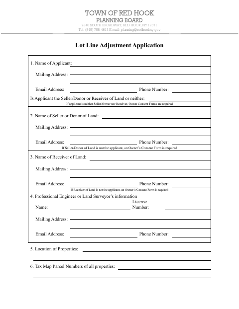 First page of the Lot Line Adjustment Application