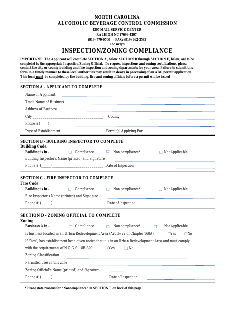 First page of the Inspection/Zoning Compliance Form 002