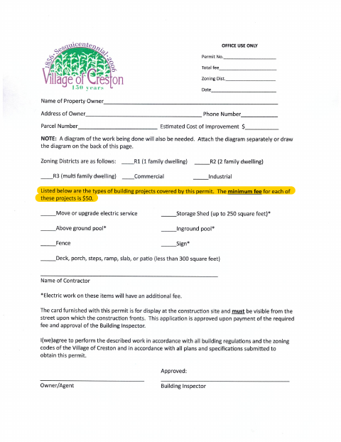 First page of the Simplified Building Permit Application