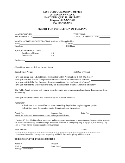 First page of the Permit for Demolition of Building