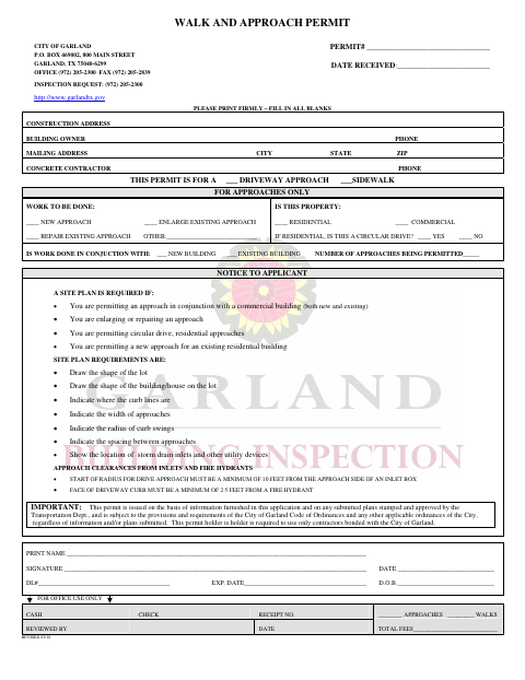 First page of the Walk and Approach Permit