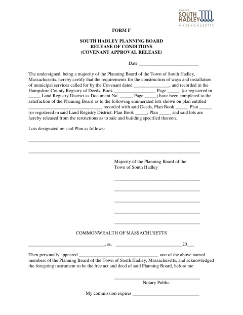First page of the Planning Board Release of Conditions