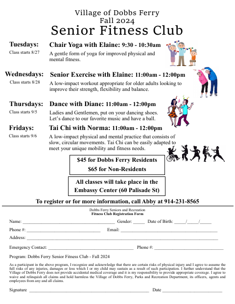 First page of the Senior Fitness Club Registration Form