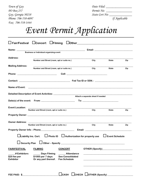 First page of the Event Permit Application