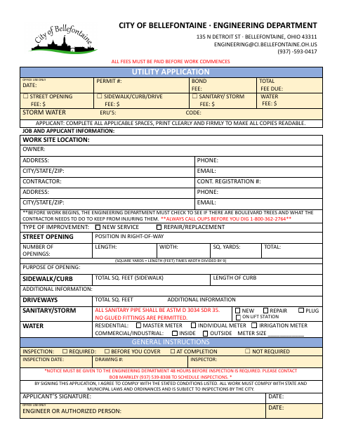 First page of the Utility / Right-of-Way Permit Application