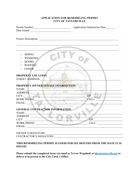 First page of the Application for Remodeling Permit
