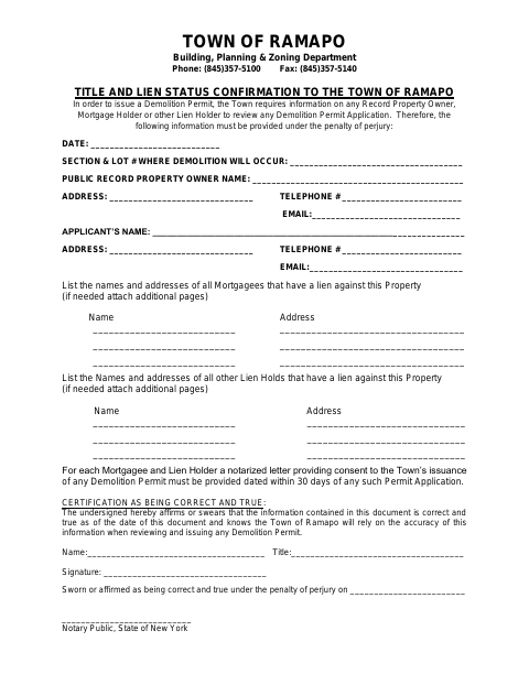 First page of the Title and Lien Status Confirmation