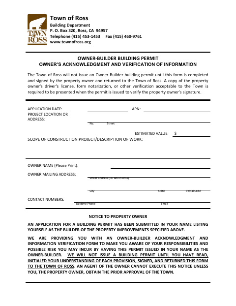 First page of the Owner-Builder Building Permit